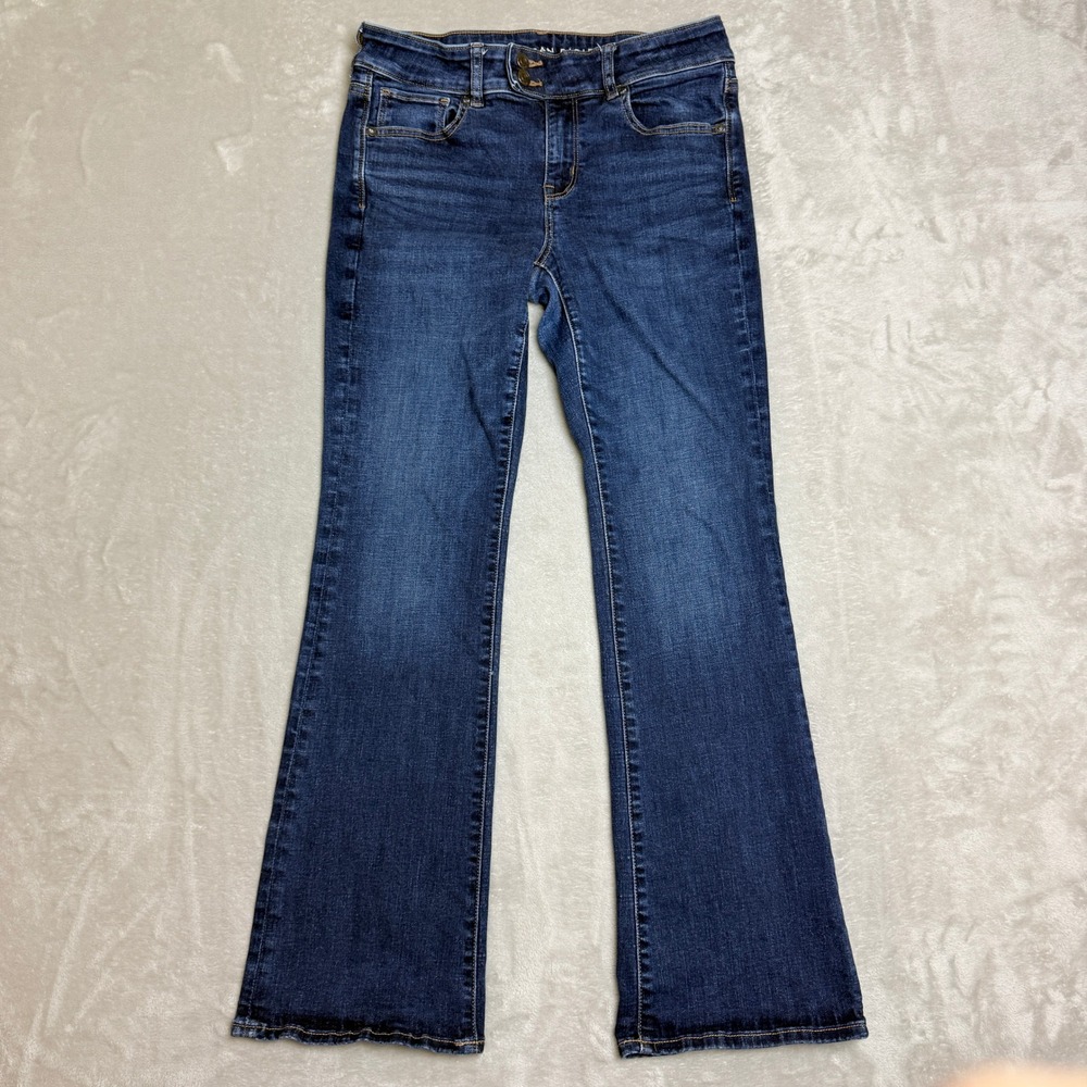 American Eagle Kick Boot Jeans Women 10 Blue Stretch Cowgirl Western Boho Denim